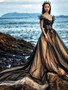 Gothic Black and Champagne Beach Wedding Dress Bridal Gown