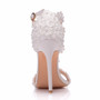 Ankle Strap White Lace Flowers Pearl Tassel Fine High Heels