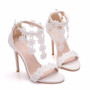 Ankle Strap White Lace Flowers Pearl Tassel Fine High Heels