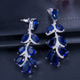 Royal Blue Crystal Long Leaf Dangle Earrings