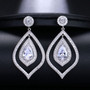 Shiny Leaf Shaped Cubic Zirconia Crystal Long Dangle Drop Pageant Earrings