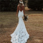 Boho Mermaid Wedding Dress with Spaghetti Straps Backless Sexy Beach Bohemian Bridal Gown