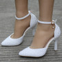 Crystal Queen Pointed Toe White Pearl Ankle Strap Sandals