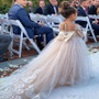 Classic Tulle Flower Girl Dress With Bow Lace Appliques