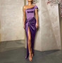 Satin Mermaid Evening Dress Side Split One Shoulder Formal Dress