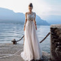 Long Illusion Lace Beach Boho Wedding Gown Bridal Dress