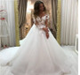 Gorgeous Wedding Dress Sheer Scoop Neck Lace Appliques Bridal Gown