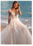 Boho Wedding Dress Lace Appliques Beach Bride Dress Illusion Back Wedding Gown
