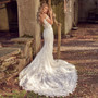 Appliques Lace Flower Crystal 2 Piece Mermaid Wedding Dress With Detachable Train