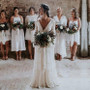 Boho  Long Sleeve Lace Wedding Dress V  Neck Backless Bridal Gown