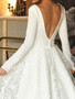 Lace Wedding Dresses  Long Sleeve V-neck Boho Bridal Gowns Satin Backless White