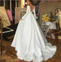Lace Wedding Dresses  Long Sleeve V-neck Boho Bridal Gowns Satin Backless White