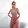 Beaded Prom Dress with High Split Tulle Sweep Train in Many Colors