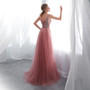 Beaded Prom Dress with High Split Tulle Sweep Train in Many Colors