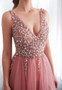 Beaded Prom Dress with High Split Tulle Sweep Train in Many Colors