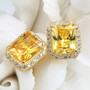 Big Square Yellow Crystal Stud Earrings Fashion Jewelry