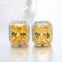 Big Square Yellow Crystal Stud Earrings Fashion Jewelry