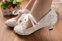 Fashion White or Red Wedding Shoes Pump High Heels Patent Leather Lace Appliques Beaded Bridal Shoes