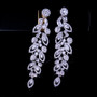 Cubic Zirconia Luxury  Bridal Jewelry Pave Long Dangle Wedding Earrings