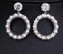 Round Cubic Zirconia Crystal & Pearl Bridal Earrings Wedding Jewelry