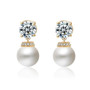 Fashion Round Simulated Pearl & Zirconia Long Drop Earrings Bridal Wedding Jewelry