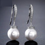 Fashion Round Simulated Pearl & Zirconia Long Drop Earrings Bridal Wedding Jewelry