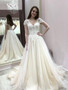 Lace Tulle Beading Cap Sleeves Bridal Dress Floor-Length A-Line Wedding Gown Chapel Train Custom