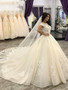 Ivory Organza Lace Beading Cap Sleeves Floor-length Ball Gown Wedding Dress Chapel Train