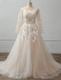 Champagne Tulle Ivory Lace Long Bridal gown Floor-Length A-line Wedding dress