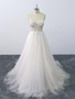Ivory Lace Tulle Beading Spaghetti Straps V-Neck Floor-Length A-line Wedding gown Bridal dress