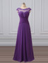Scoop Purple Bridesmaid Dress with Appliques Chiffon Long Wedding Guest Dress Maid of Honor Gown