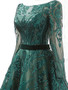 Dark Green Sequins Long Sleeve Backless Prom Dress