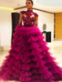 Ball Gown Tulle Prom Dress Vintage High Neck Evening Dress