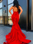 Red Mermaid  Sexy Prom Dress Cheap Sleeveless Satin Evening Dress