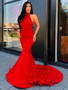 Red Mermaid  Sexy Prom Dress Cheap Sleeveless Satin Evening Dress