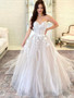 Off-shoulder sweetheart a-line tulle lace applique bridal wedding dress