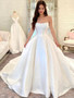 Simple A-line strapless sweetheart tulle satin wedding dress and train