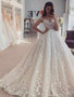 Charming long sleeve wedding dress lace applique tulle bridal dress applique