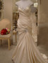 Ruched Crystals Beaded Champagne Wedding Dress Lace Up Back with Sweep Train