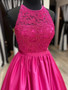 onlybridals  Neckline Fuchsia Satin Appliques A-line Long Prom Dress