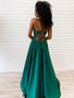 onlybridals Satin Appliques Spaghetti Straps A-Line Prom Dress with Slit