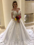 onlybridals Off Shoulder Long Sleeve Appliques Illusion Wedding Dress