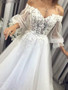 onlybridals White Tulle Appliques Long Sleeve Off the Shoulder Wedding Dress