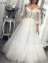 onlybridals White Tulle Appliques Long Sleeve Off the Shoulder Wedding Dress