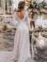 onlybridals Long Sleeve Lace Wedding Dress V Neck Beach Boho Zipper Rustic Maxi Floor Length Soft Bridesmaid Bridal Gowns