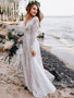 onlybridals Long Sleeve Lace Wedding Dress V Neck Beach Boho Zipper Rustic Maxi Floor Length Soft Bridesmaid Bridal Gowns