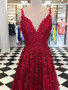 onlybridals  Rose Red Lace Long Prom Spaghetti Strap Dress