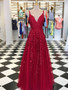 onlybridals  Rose Red Lace Long Prom Spaghetti Strap Dress