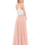 onlybridals  Simple V-Neck Sleeveless Tulle Ruched A-Line Long Bridesmaid Dress