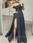 onlybridals   Black lace long prom dress one shoulder evening dress